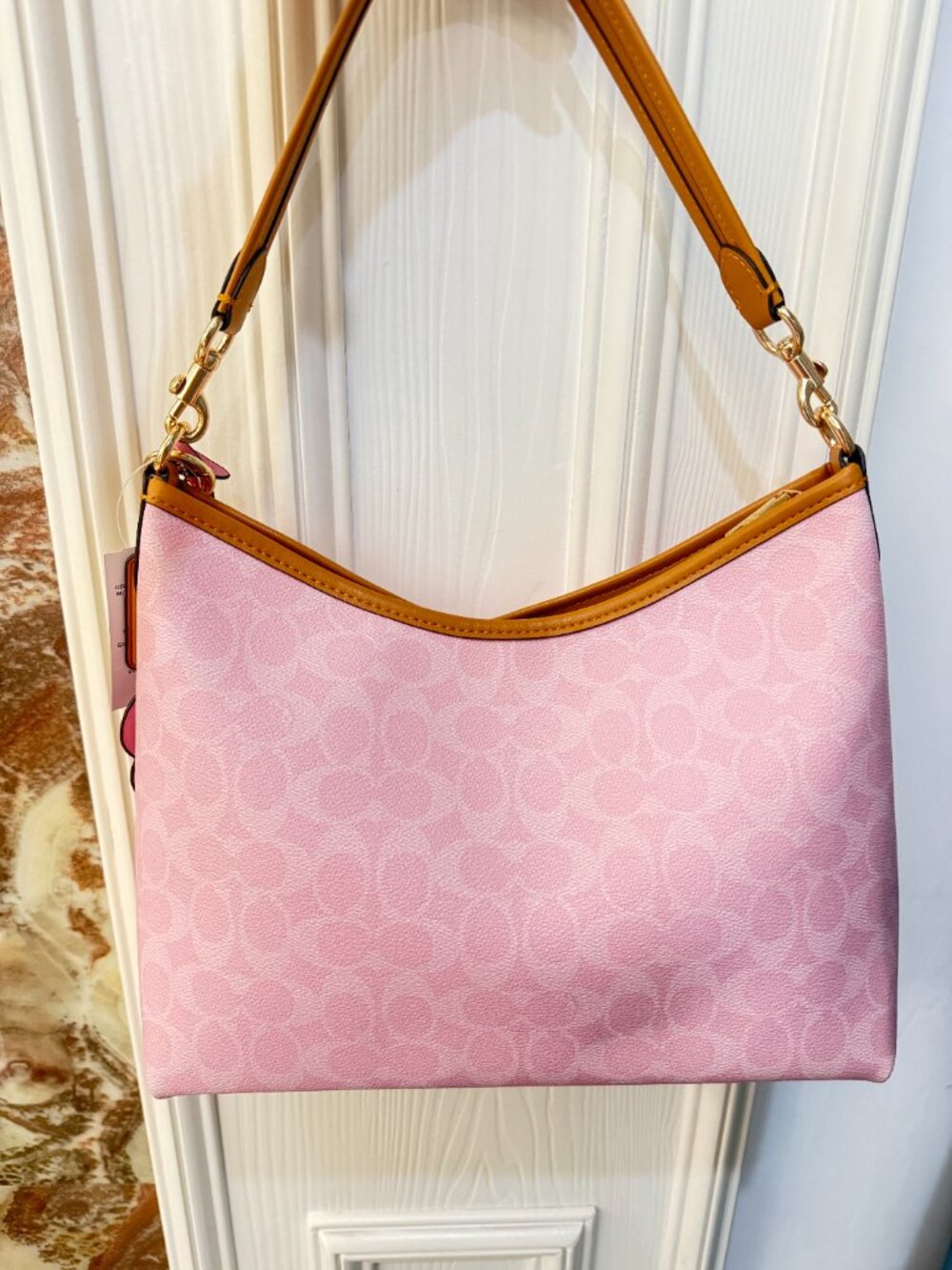 NWT Coach Gold/Powder Pink Laurel Shoulder Bag With Charms CEL12 - Picture 2 of 8